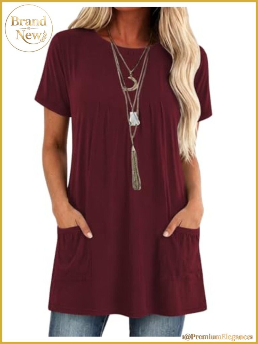 95% Rayon 5% Spandex Women's Tunic Top with Pockets Button Down Pleated Short
